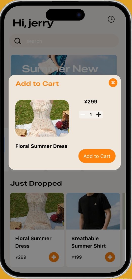 Add-to-cart modal interaction.